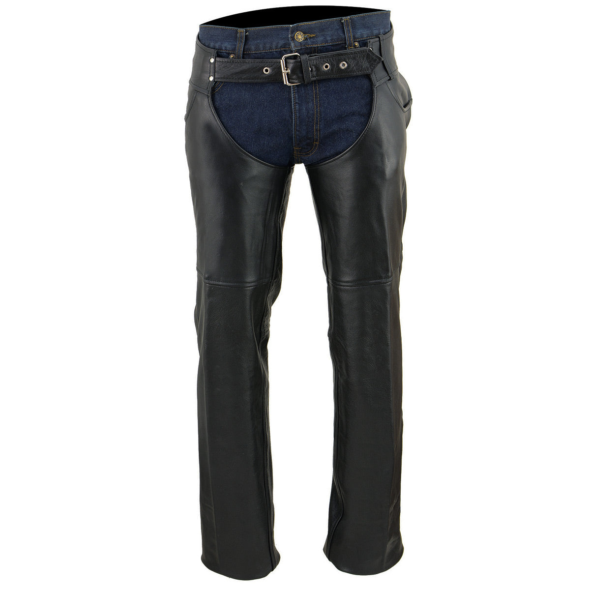 Chaps for Men's Black Premium Leather - Classic Jean Style Pockets Motorcycle Chap - SH1101TALL