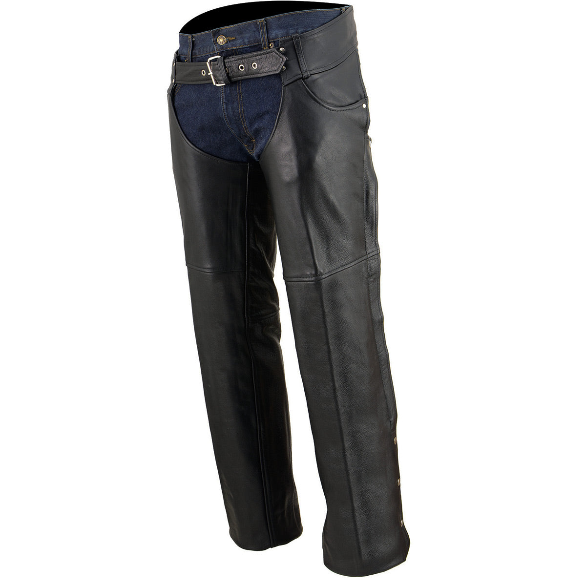 Chaps for Men's Black Premium Leather- Classic Jean Style Pockets Motorcycle Riders Chap - SH1101
