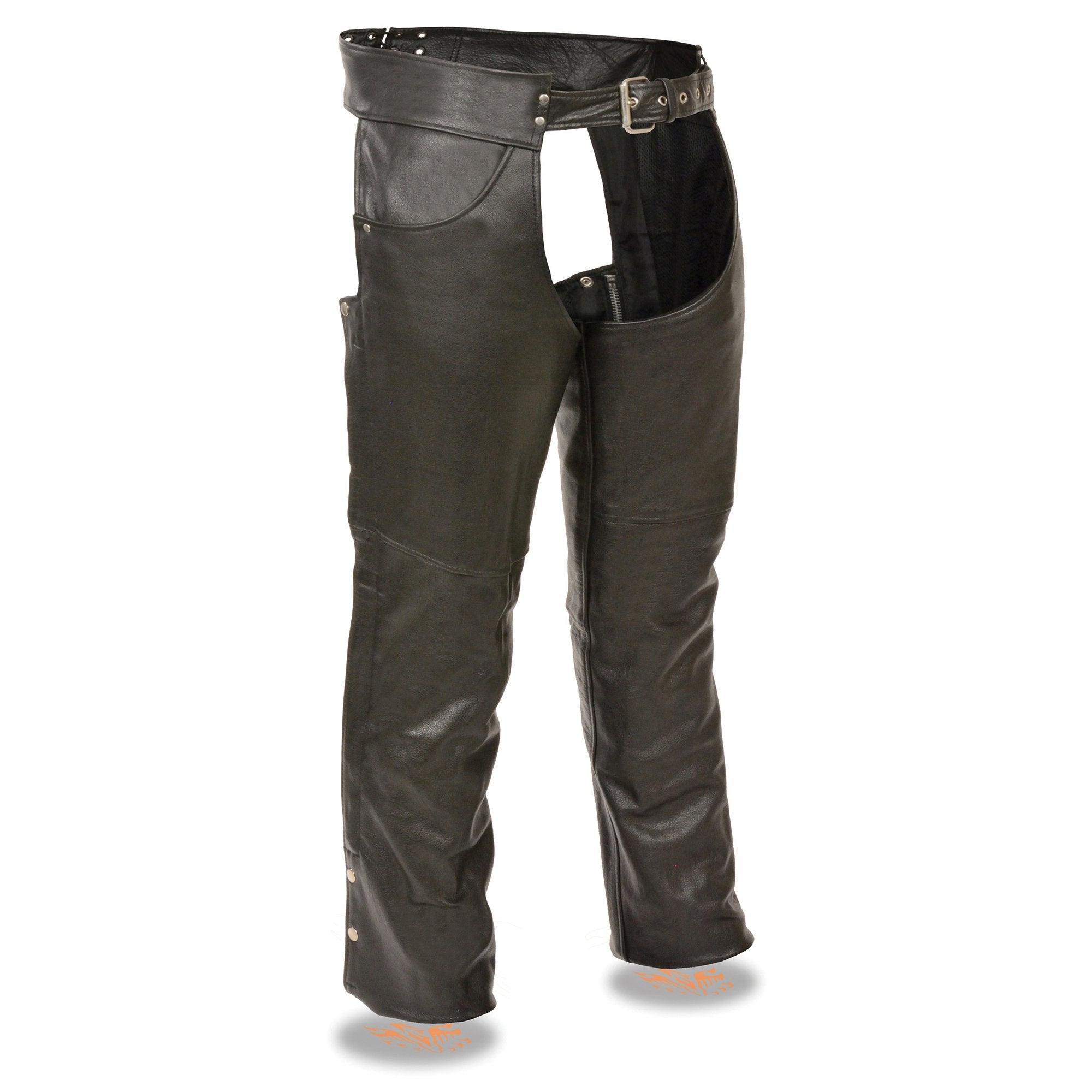 Chaps for Men's Black Premium Leather- Classic Jean Style Pockets Motorcycle Riders Chap - SH1101