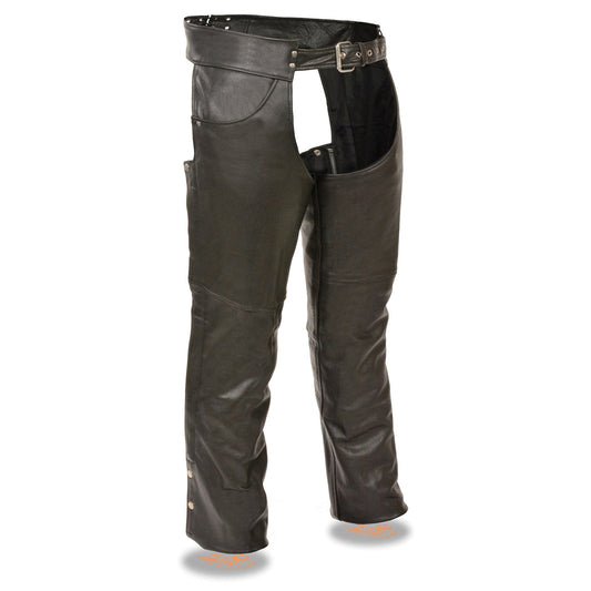 Chaps for Men's Black Premium Leather- Classic Jean Style Pockets Motorcycle Riders Chap - SH1101