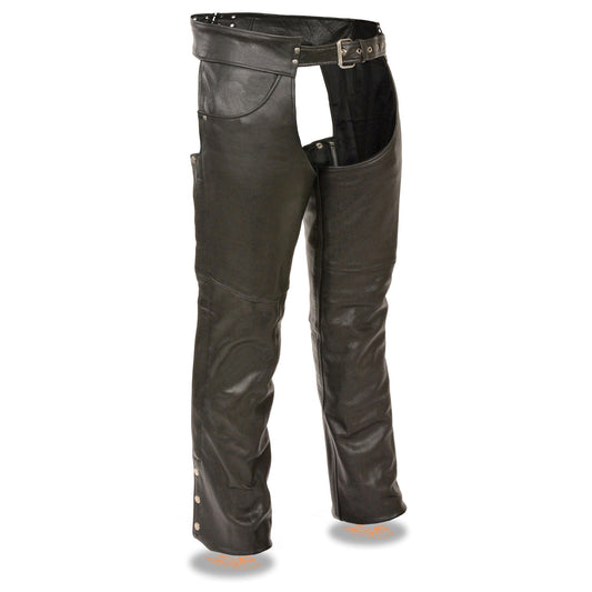 Chaps for Men's Black Premium Leather - Classic Jean Style Pockets Motorcycle Chap - SH1101TALL