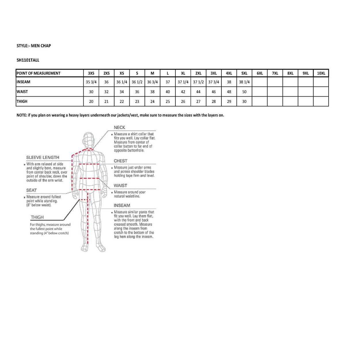 Chaps for Men's Black Premium Leather - Classic Jean Style Pockets Motorcycle Chap - SH1101TALL