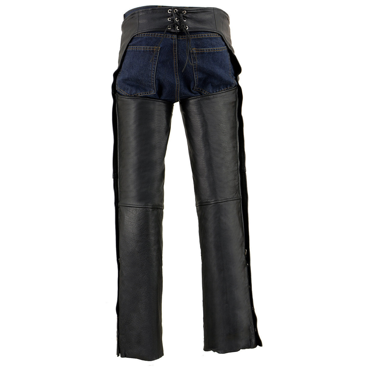 Chaps for Men's Black Leather Slash Pocket- Snap Out Thermal Lined Motorcycle Riders Chap- SH1103