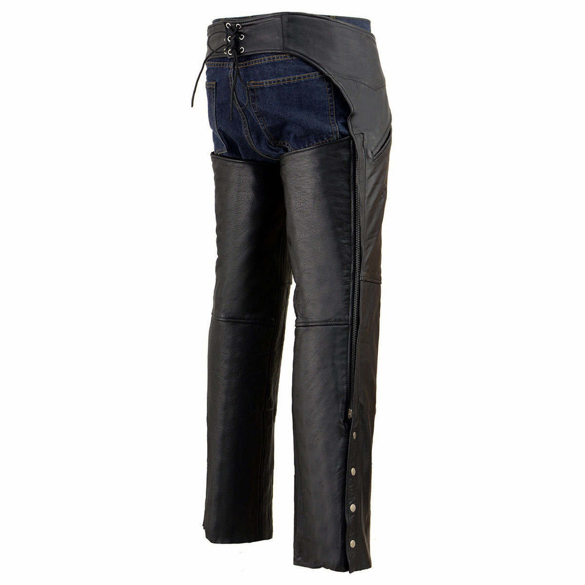 Chaps for Men's Black Leather Slash Pocket- Snap Out Thermal Lined Motorcycle Riders Chap- SH1103