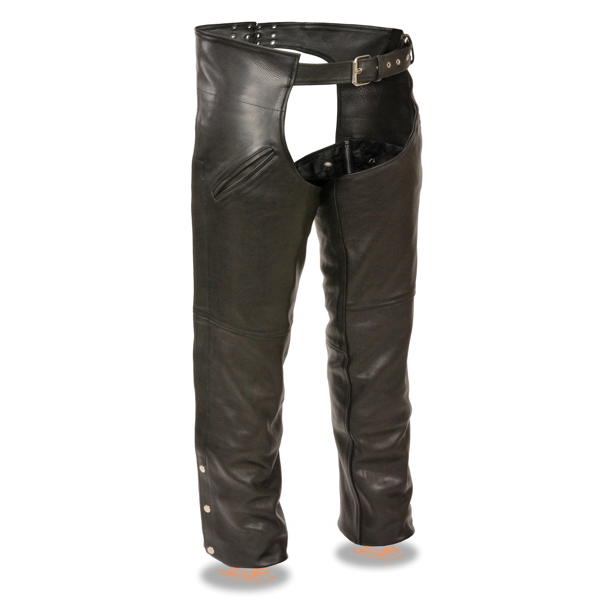 Chaps for Men's Black Leather Slash Pocket- Snap Out Thermal Lined Motorcycle Riders Chap- SH1103