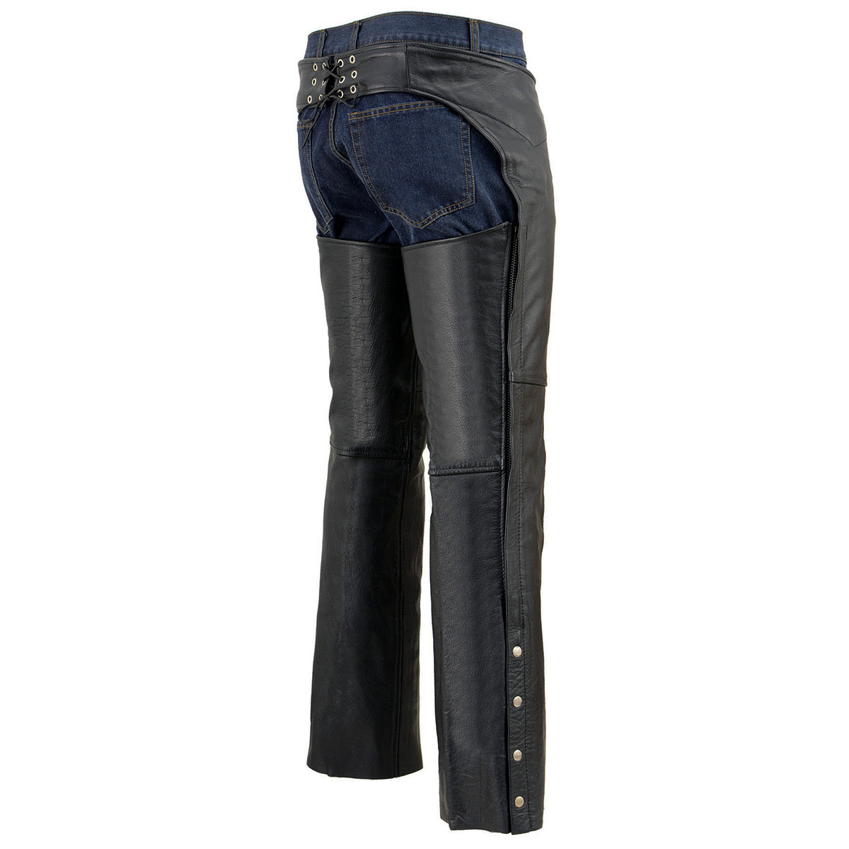 Chaps for Men's Black Premium Leather Fully Lined - Coin Pocket Motorcycle Riders Chap - SH1115