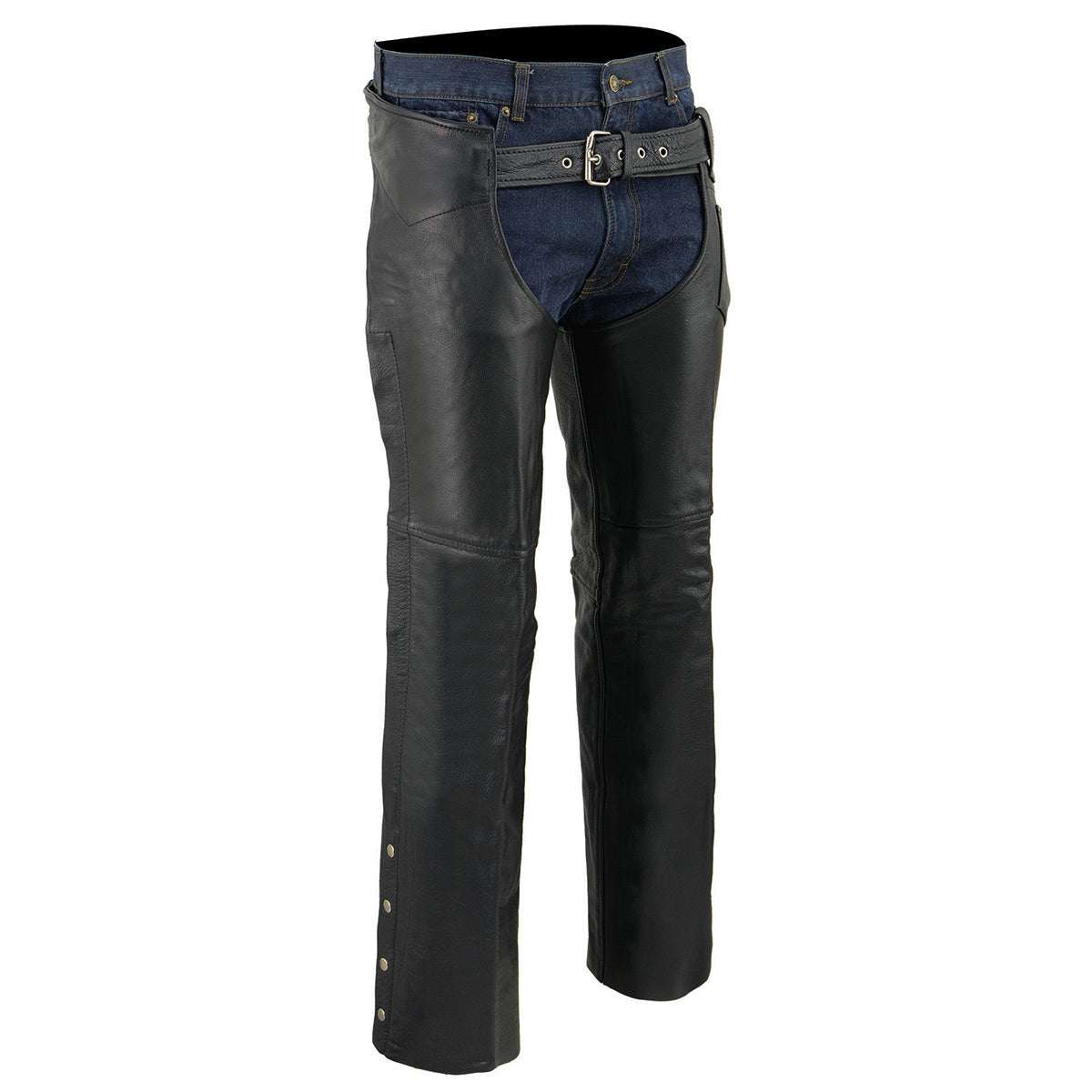 Chaps for Men's Black Premium Leather Fully Lined - Coin Pocket Motorcycle Riders Chap - SH1115