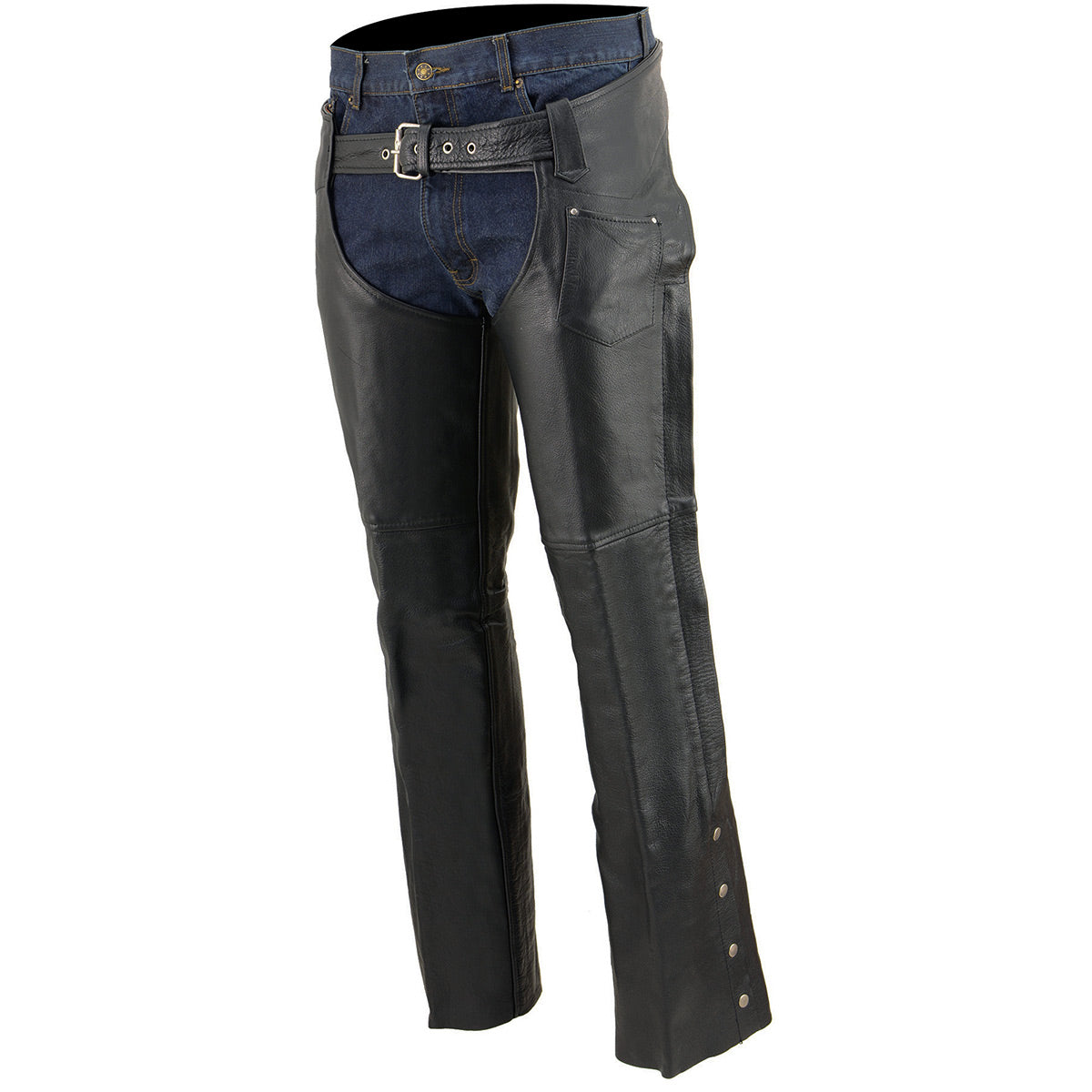 Chaps for Men's Black Premium Leather Fully Lined - Coin Pocket Motorcycle Riders Chap - SH1115