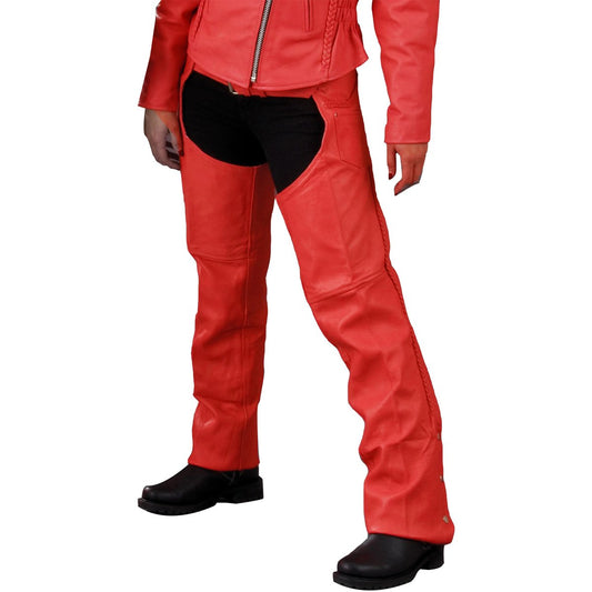 SH1135 Women's 'Braided' Red Classic Leather Chaps