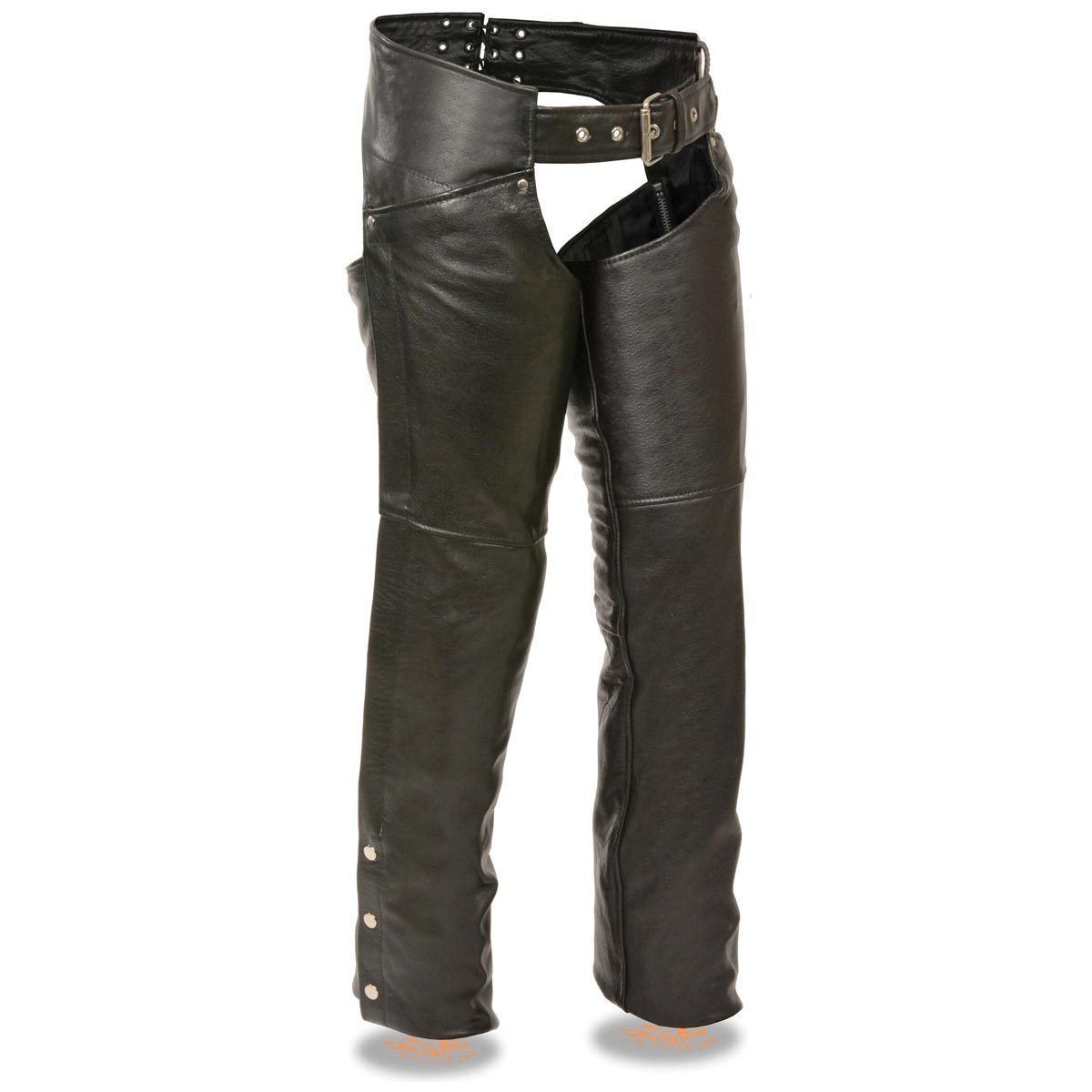 Chaps for Women Black Premium Skin - Deep Hip Pockets Back Thigh Laces Motorcycle Chap - SH1173