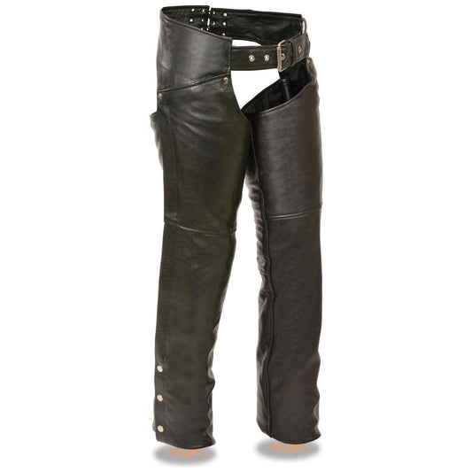 Chaps for Women Black Premium Skin - Deep Hip Pockets Back Thigh Laces Motorcycle Chap - SH1173