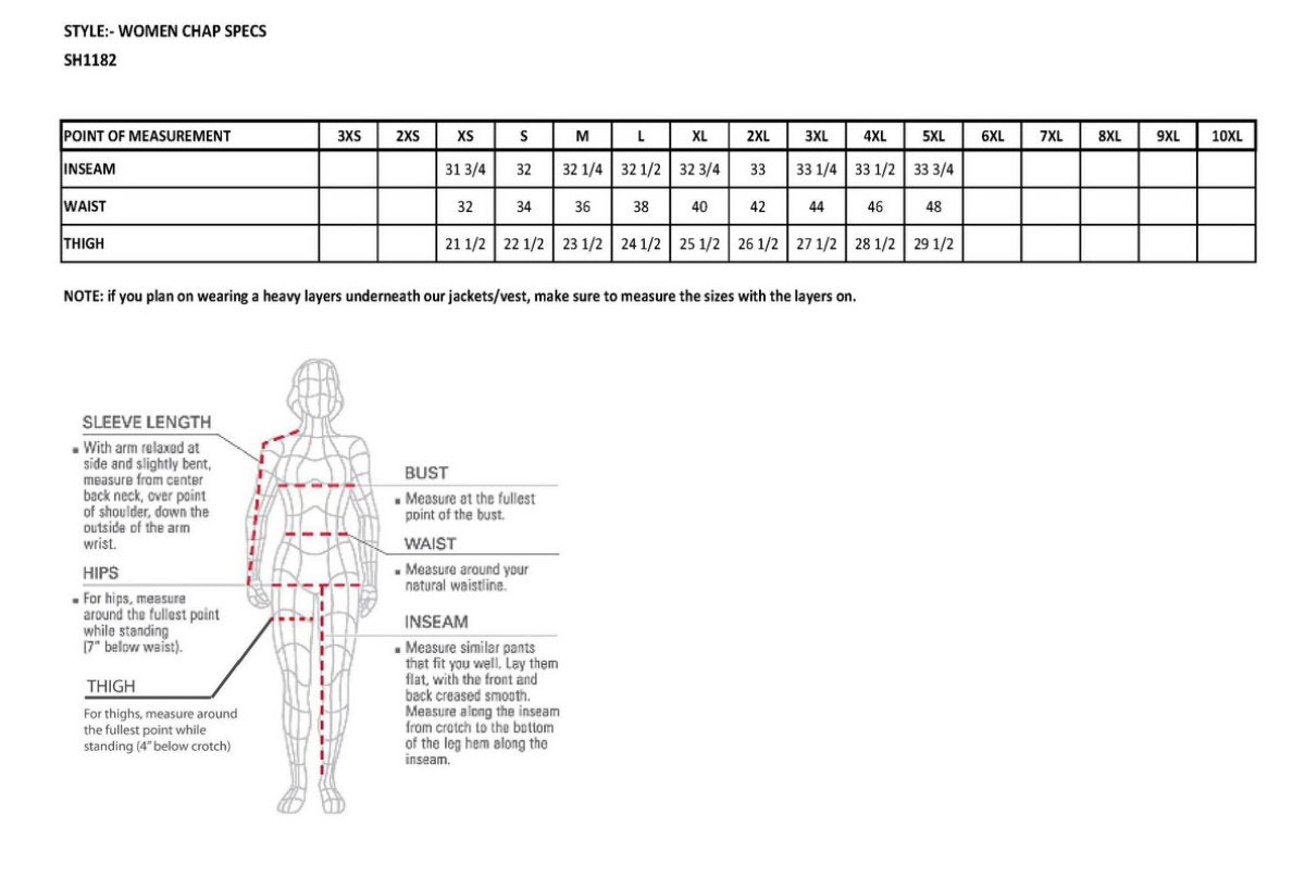 SH1182 Women's Black with Red Textile Motorcycle Riding Chaps with Tribal Embroidery