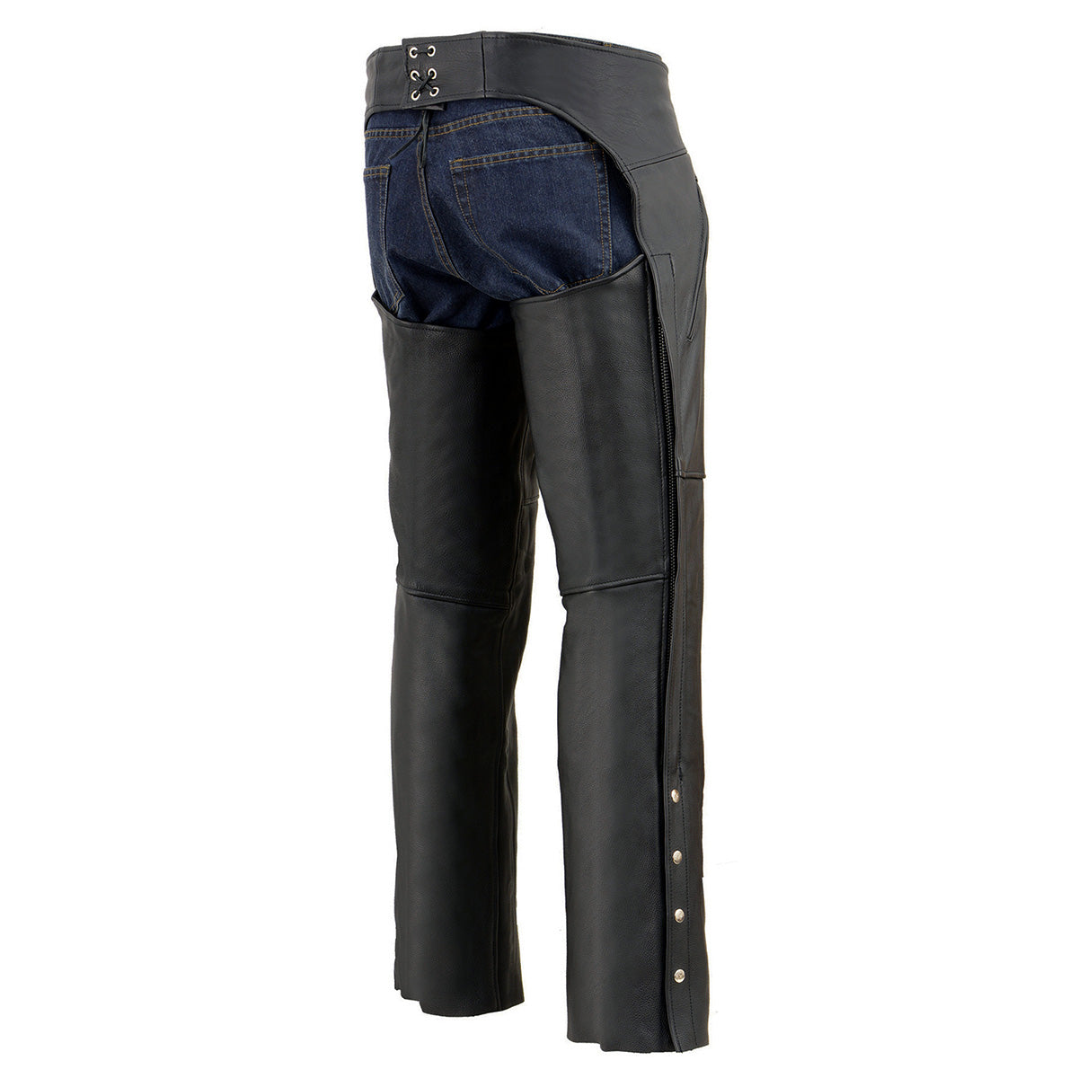 Chaps for Men's Black Prime Leather Zipped Thigh Pocket-Mesh Lined Motorcycle Rider Chap-SH1190