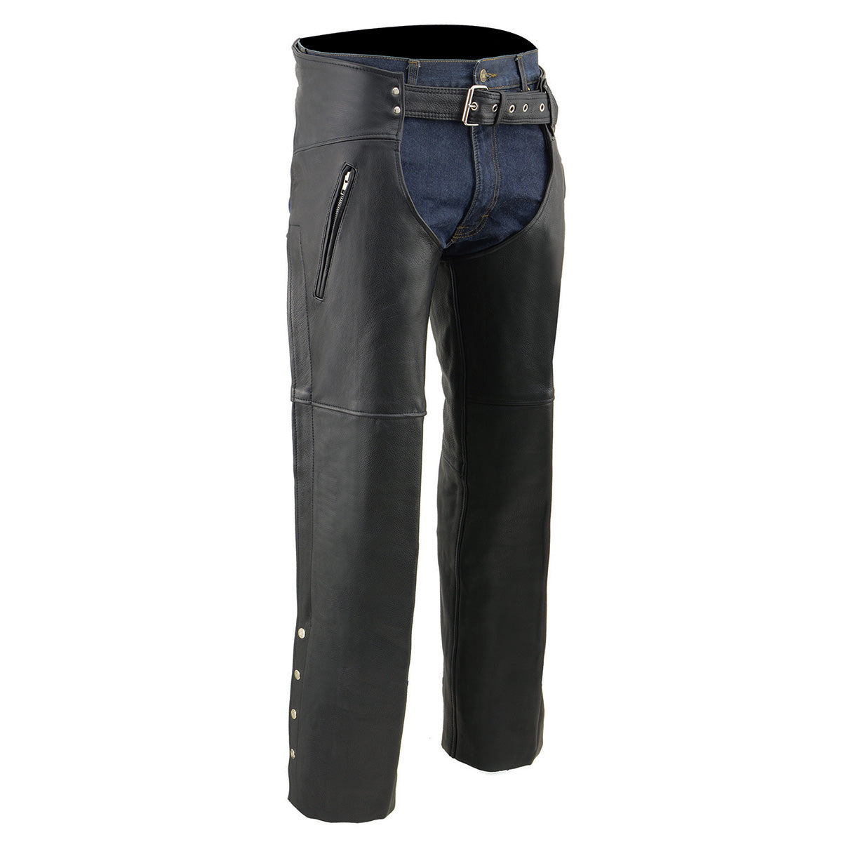 Chaps for Men's Black Prime Leather Zipped Thigh Pocket-Mesh Lined Motorcycle Rider Chap-SH1190
