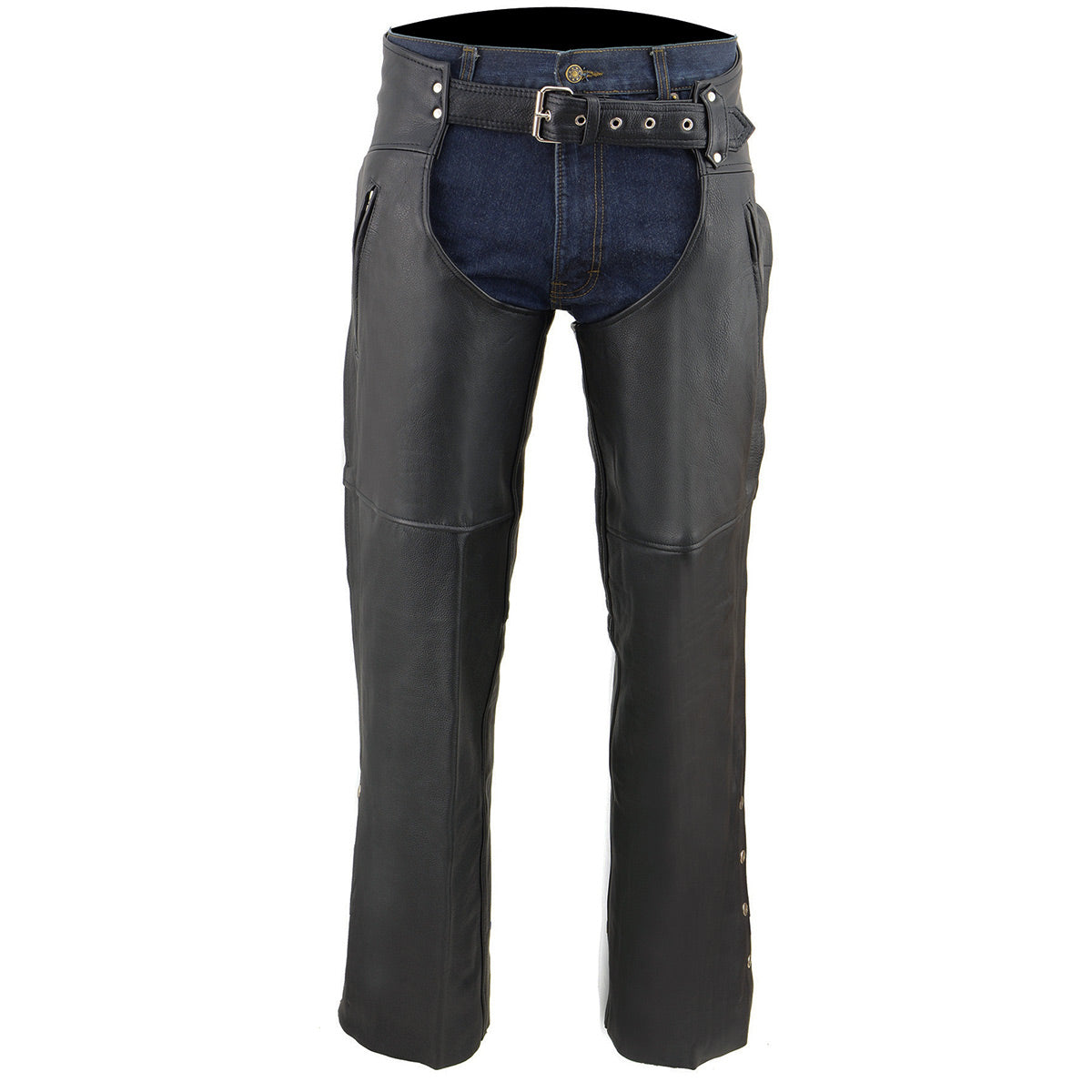 Chaps for Men's Black Prime Leather Zipped Thigh Pocket-Mesh Lined Motorcycle Rider Chap-SH1190