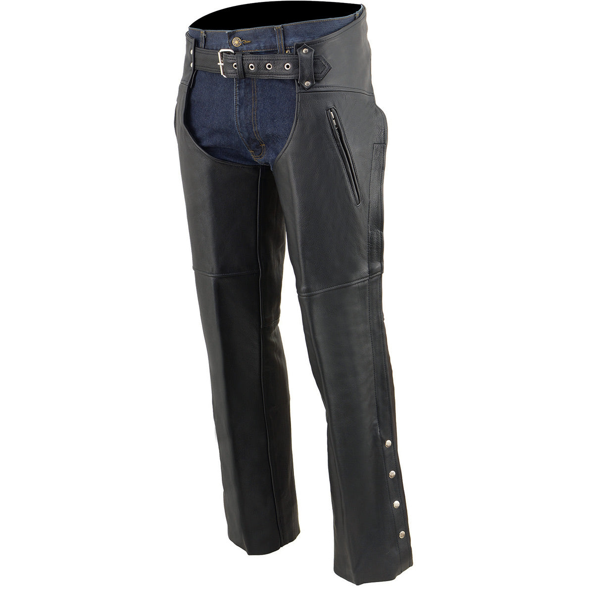Chaps for Men's Black Prime Leather Zipped Thigh Pocket-Mesh Lined Motorcycle Rider Chap-SH1190