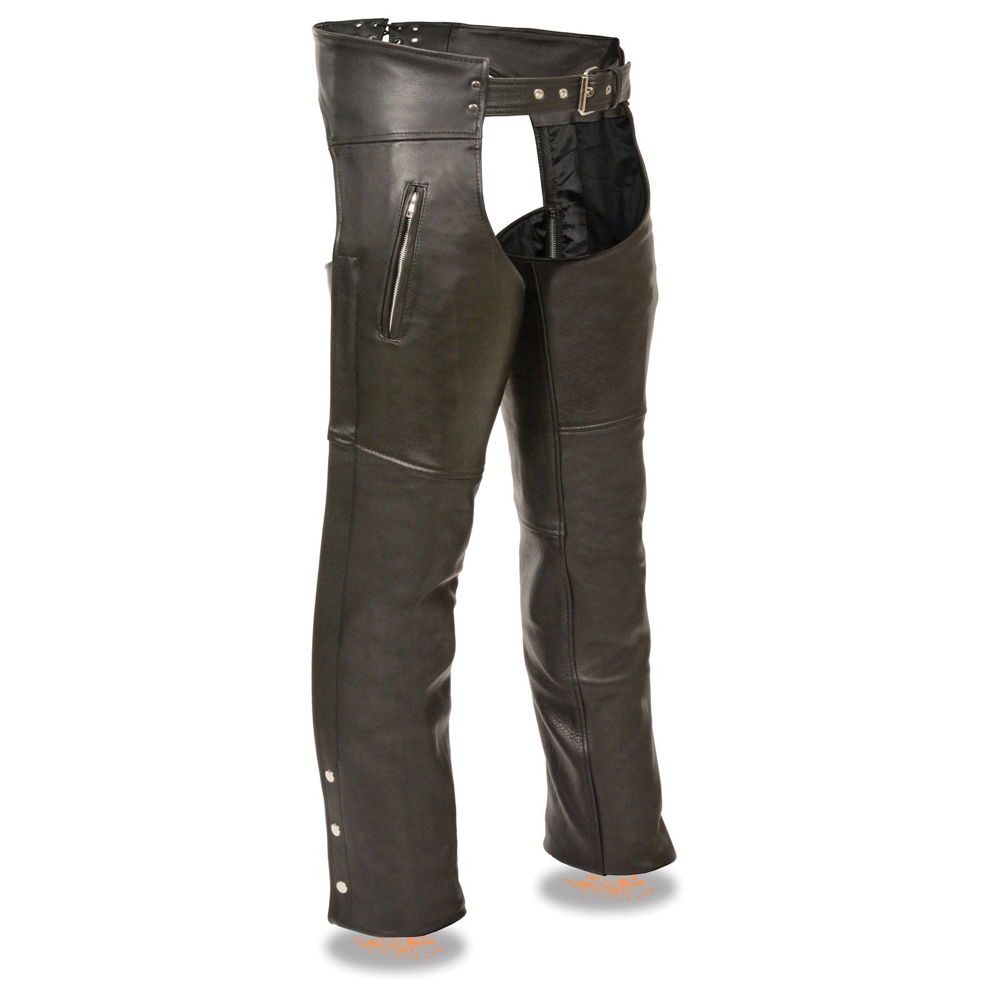 Chaps for Men's Black Prime Leather Zipped Thigh Pocket-Mesh Lined Motorcycle Rider Chap-SH1190
