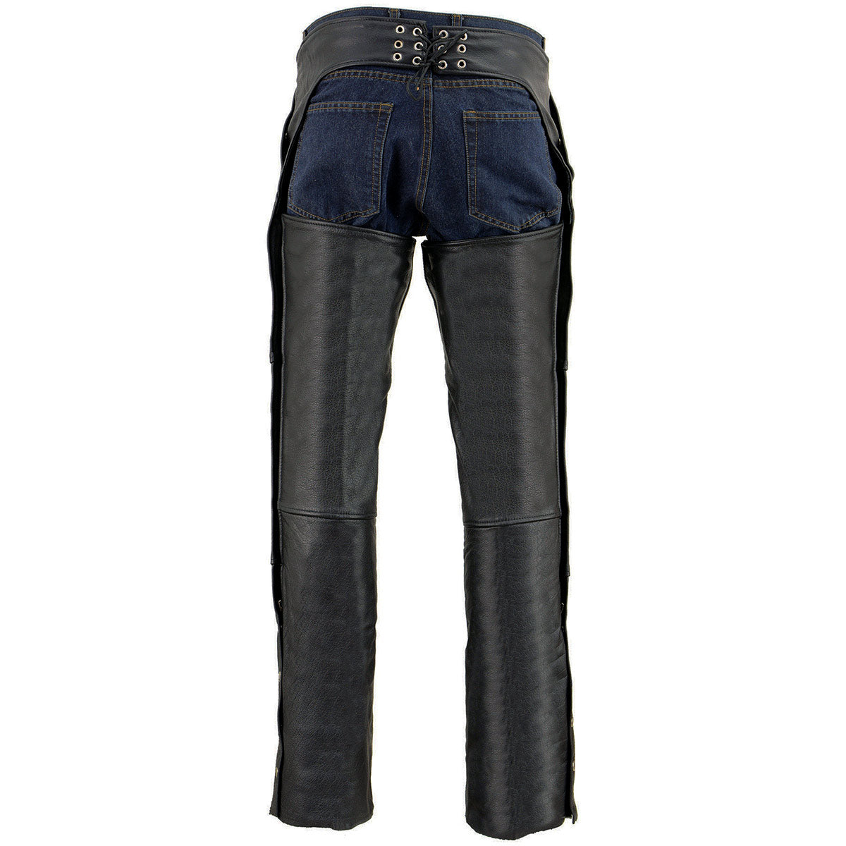 Chaps for Men's Black Leather 4-Pockets - Snap Out Thermal Lined Motorcycle Riders Chap - SH1191C