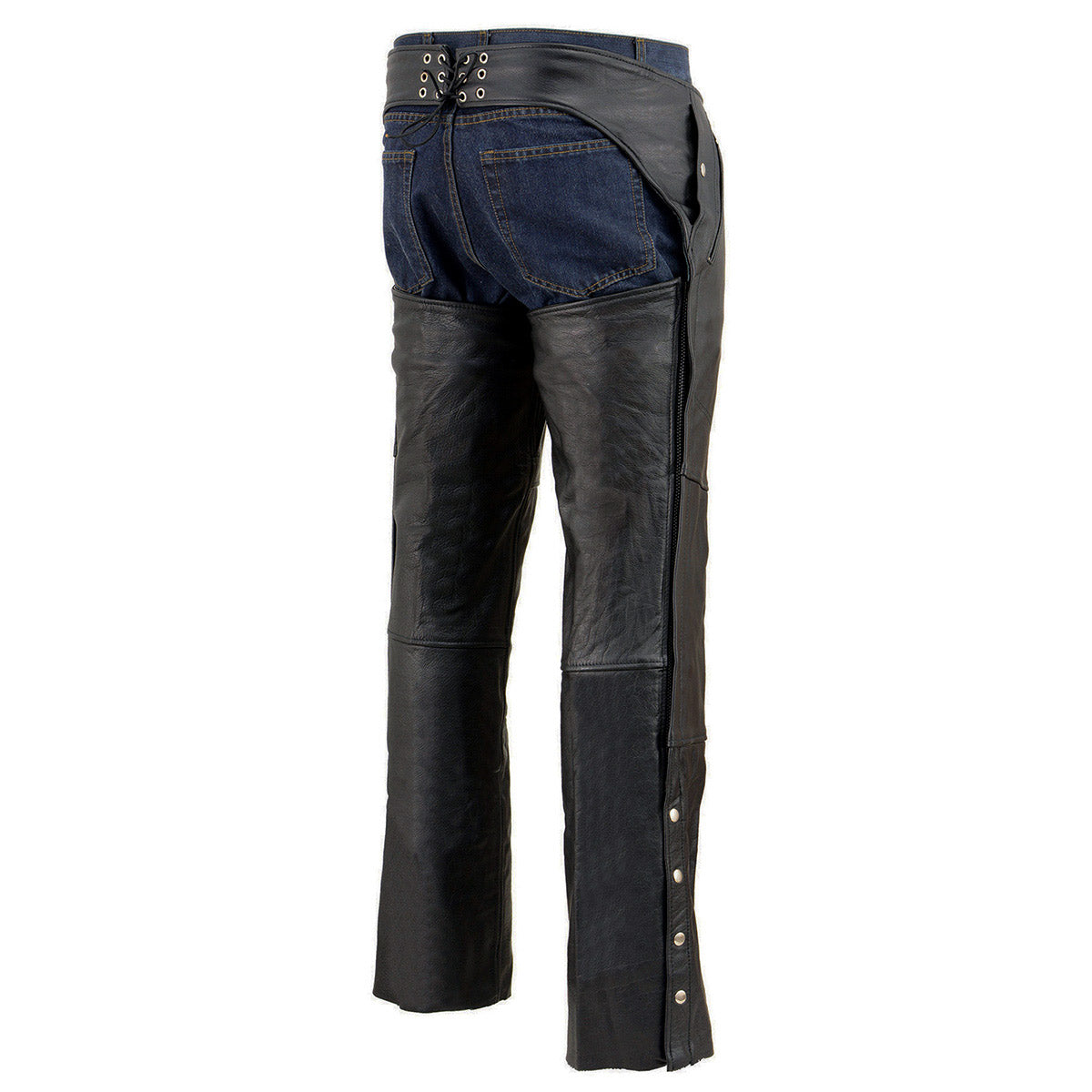 Chaps for Men's Black Leather 4-Pockets - Snap Out Thermal Lined Motorcycle Riders Chap - SH1191C