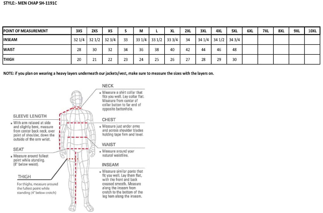 Chaps for Men's Black Leather 4-Pockets - Snap Out Thermal Lined Motorcycle Riders Chap - SH1191C