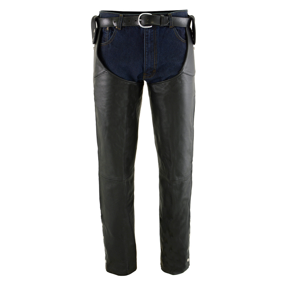 Chaps for Men's Black Leather Belt Less- Adjustable Side Snap Loop Motorcycle Riders Chap- SH1198