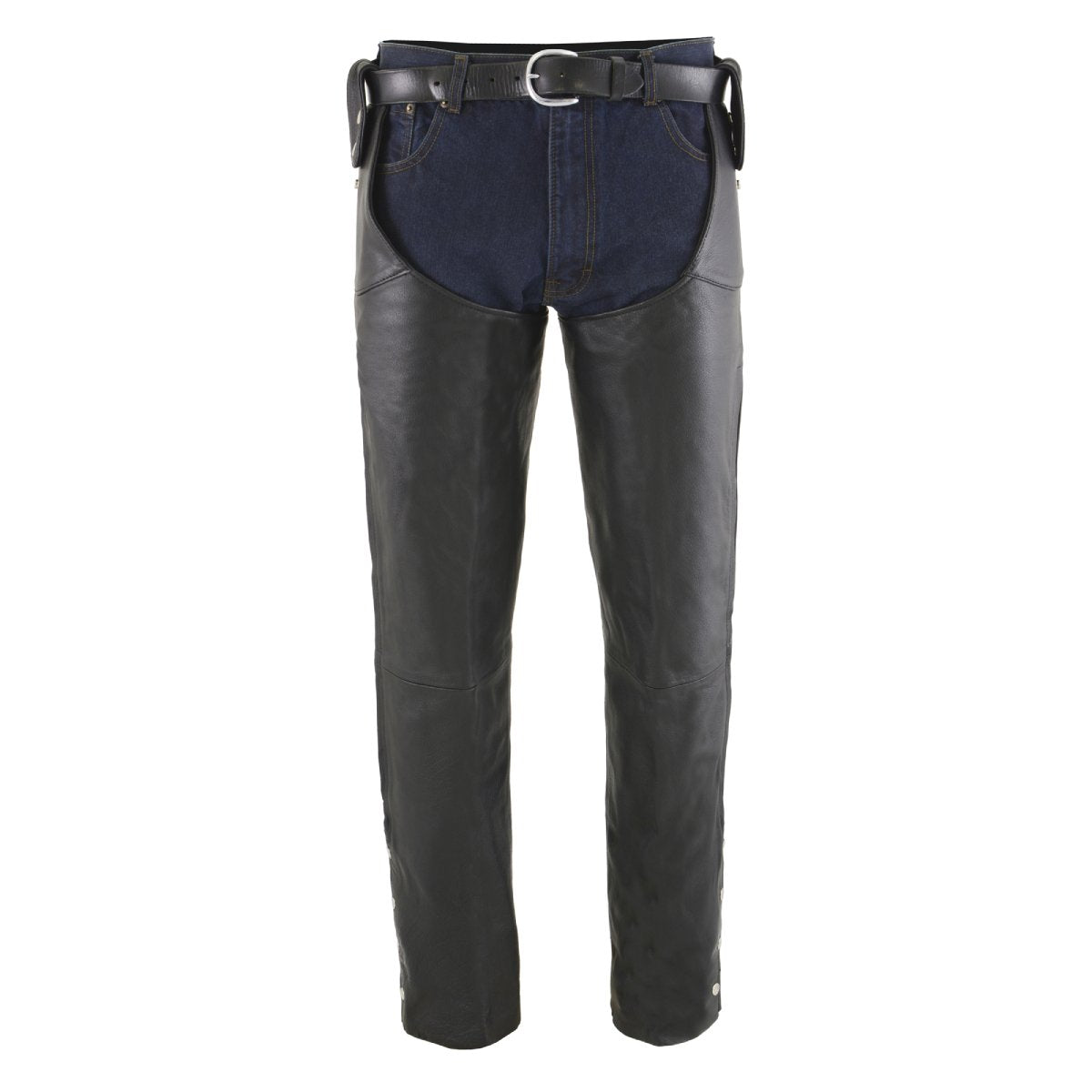 Chaps for Men's Black Leather Belt Less- Adjustable Side Snap Loop Motorcycle Riders Chap- SH1198