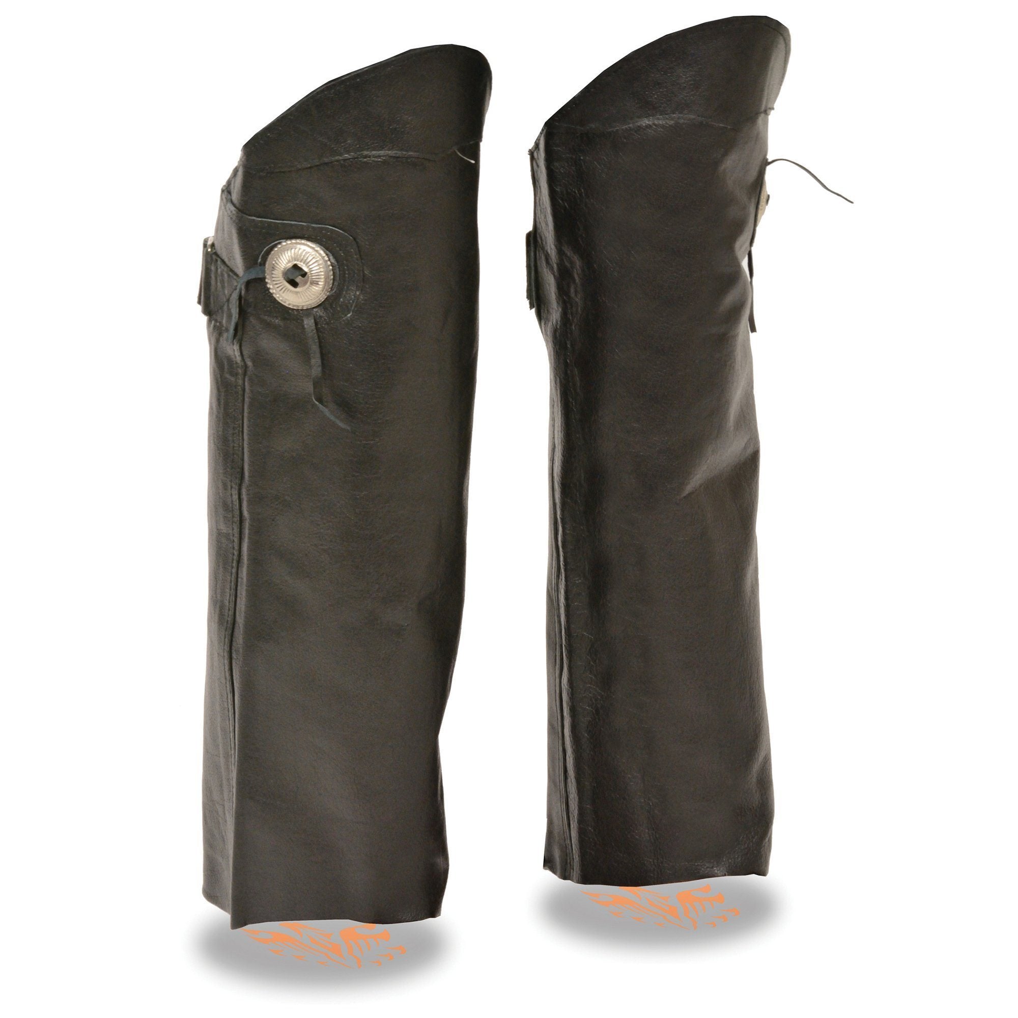 SH1199 Women's Black Leather Short Chaps with Conchos