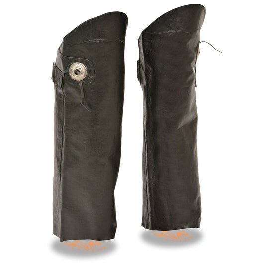 SH1199 Women's Black Leather Short Chaps with Conchos