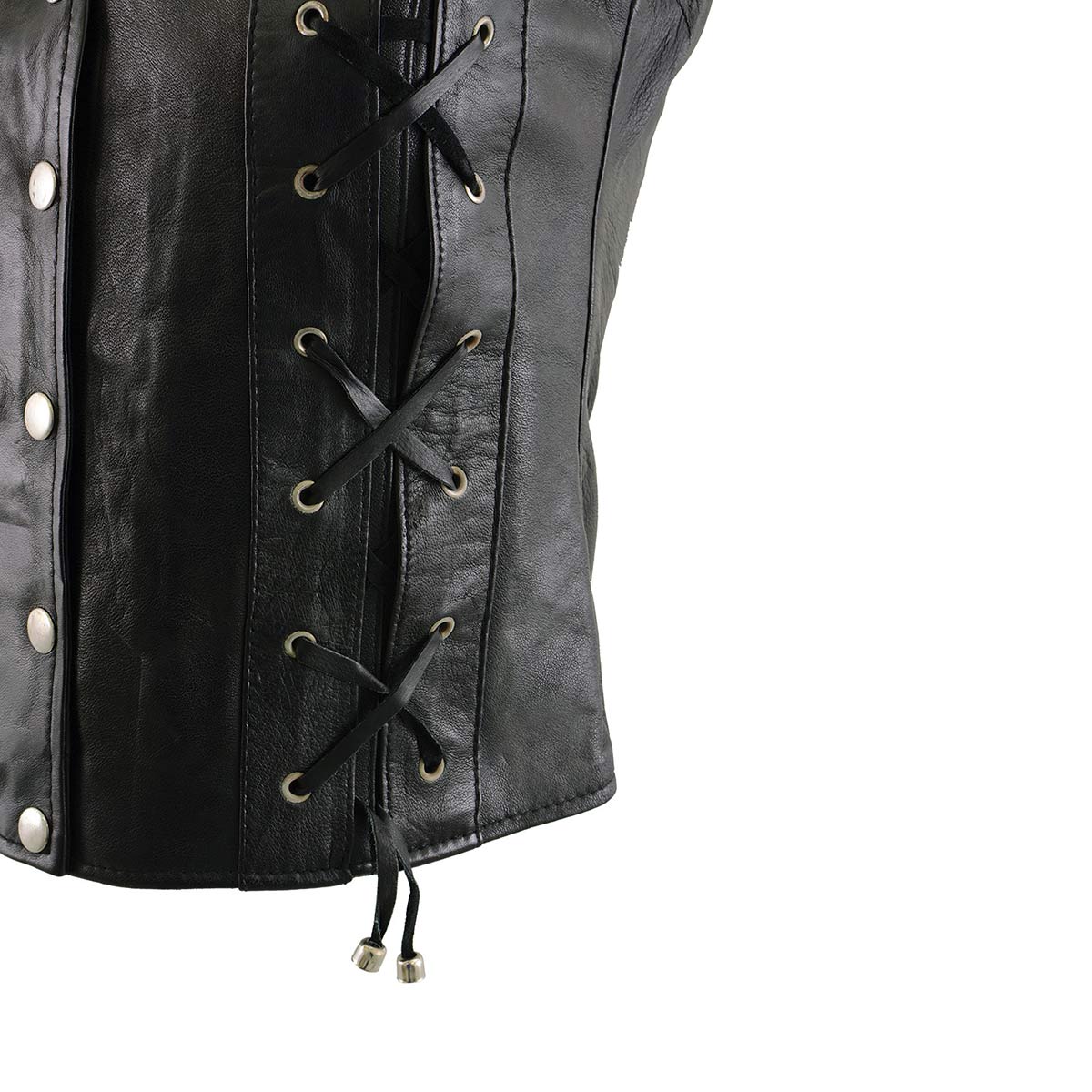 SH1216 Ladies Black Leather Vest with Front Laces