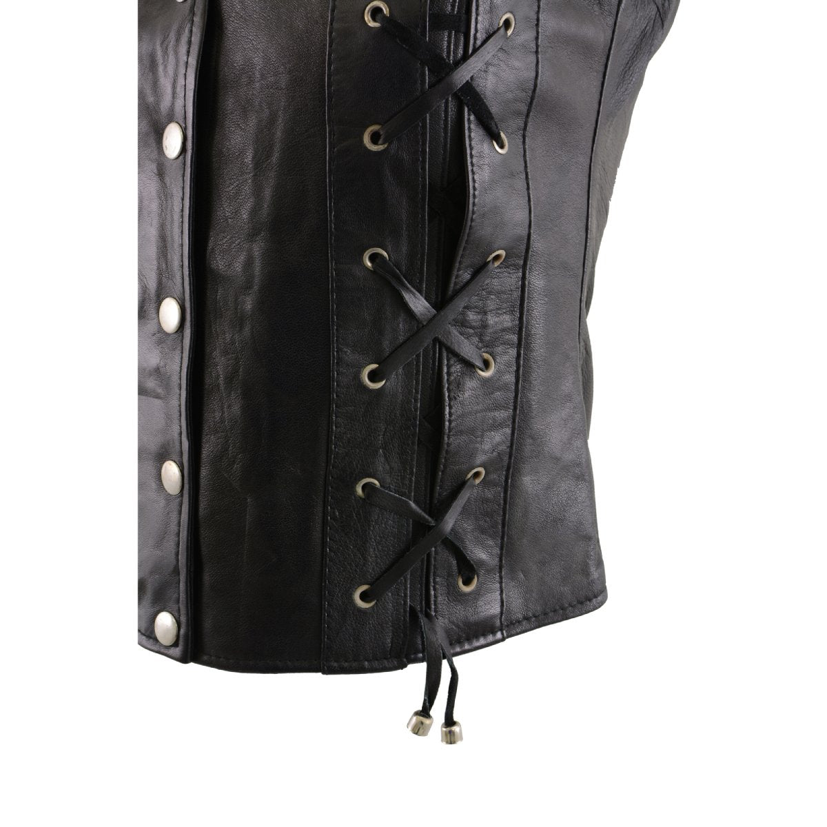 SH1216 Ladies Black Leather Vest with Front Laces