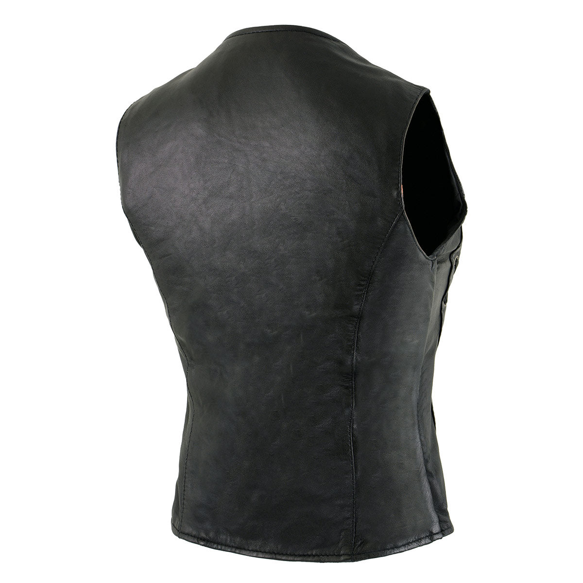 SH1216 Ladies Black Leather Vest with Front Laces