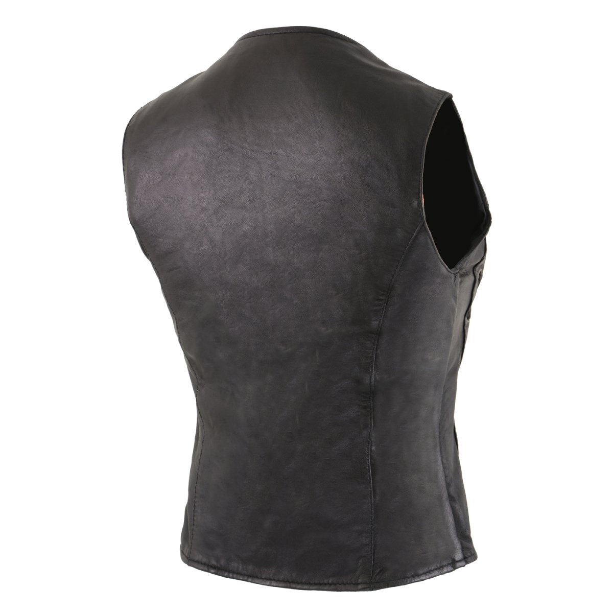 SH1216 Ladies Black Leather Vest with Front Laces