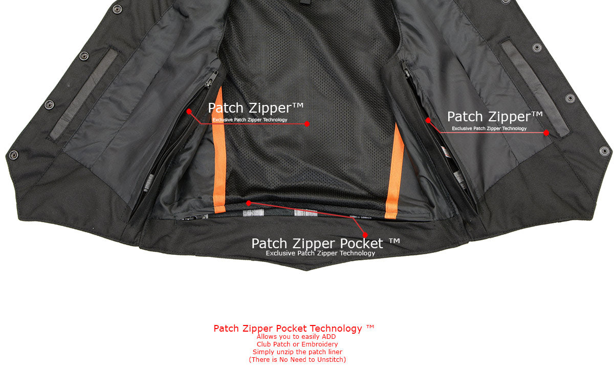 SH1227 Women's Black Leather Classic Western Motorcycle Rider Vest- Front 4-Snap Button Closure