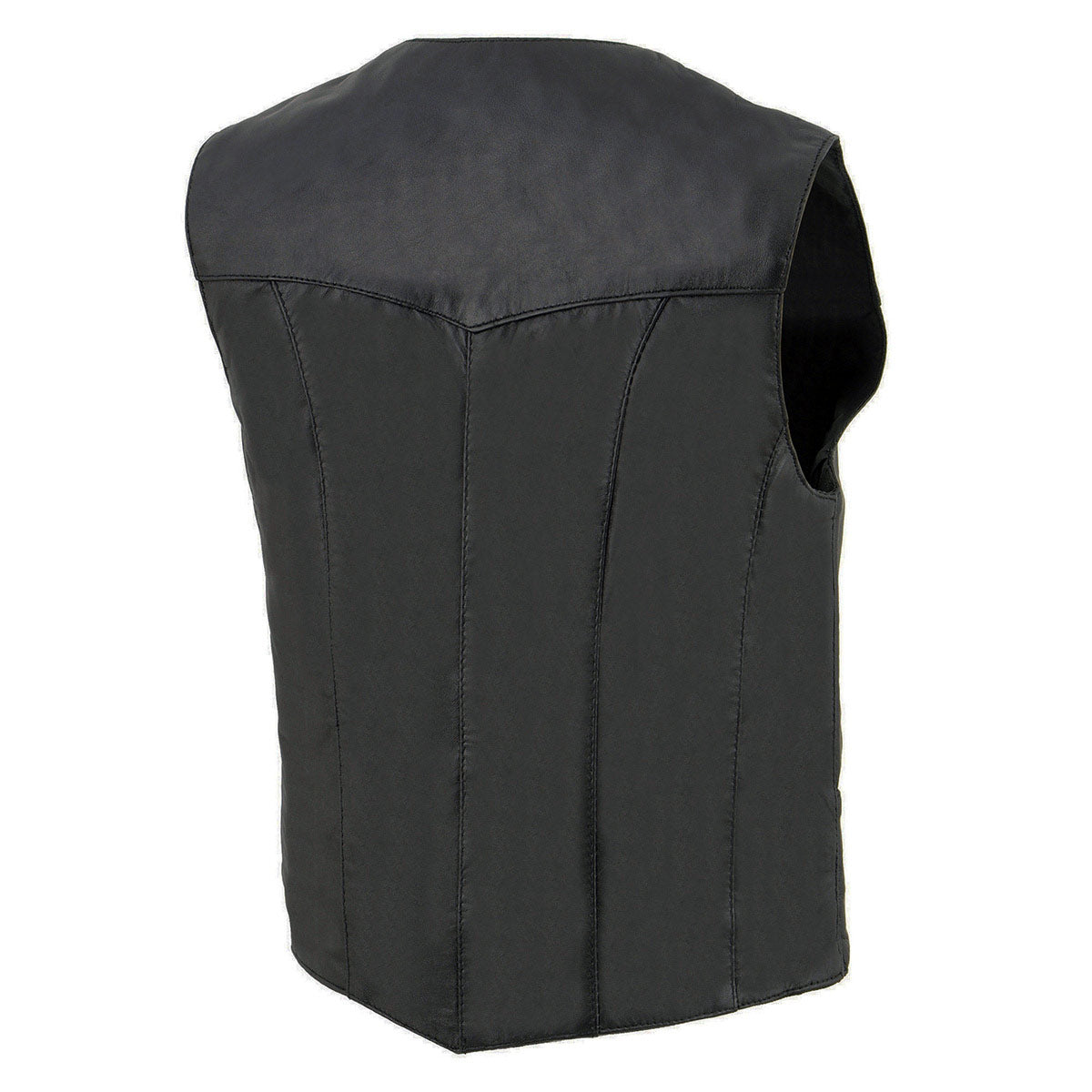 SH1227 Women's Black Leather Classic Western Motorcycle Rider Vest- Front 4-Snap Button Closure