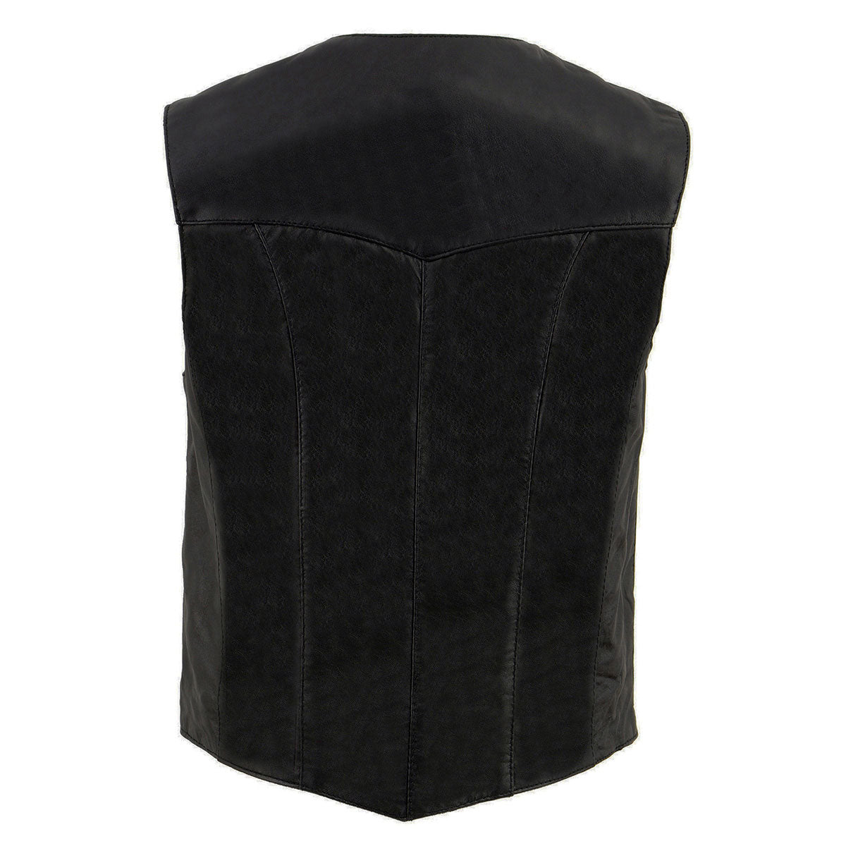 SH1227 Women's Black Leather Classic Western Motorcycle Rider Vest- Front 4-Snap Button Closure