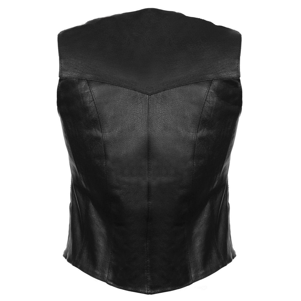SH1227 Women's Black Leather Classic Western Motorcycle Rider Vest- Front 4-Snap Button Closure
