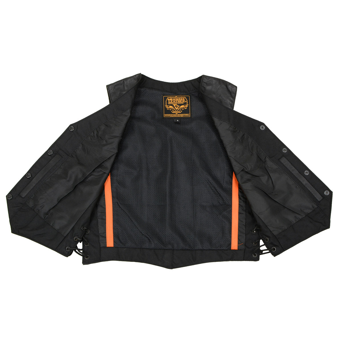 SH1227L Women's Black Leather Side Laces Classic Western Motorcycle Rider Vest W/4-Snaps Closure