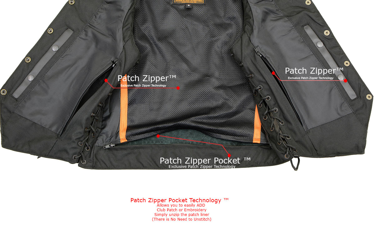 SH1292 Women's Black Leather Side Lace 6 Pocket Motorcycle Rider Vest- Antique Color Snap Closure