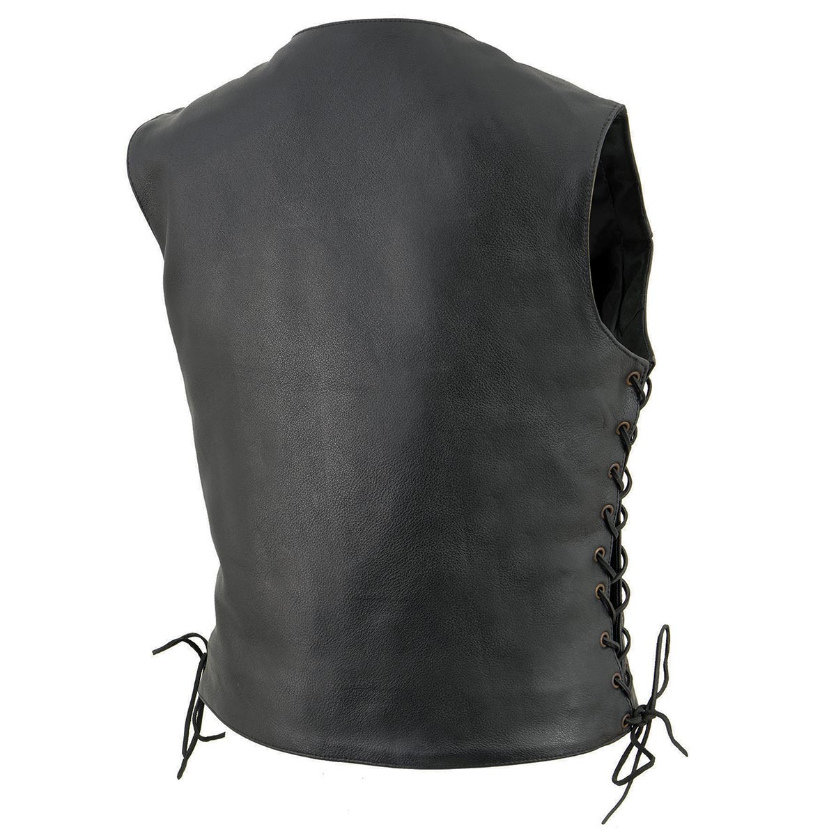 SH1292 Women's Black Leather Side Lace 6 Pocket Motorcycle Rider Vest- Antique Color Snap Closure