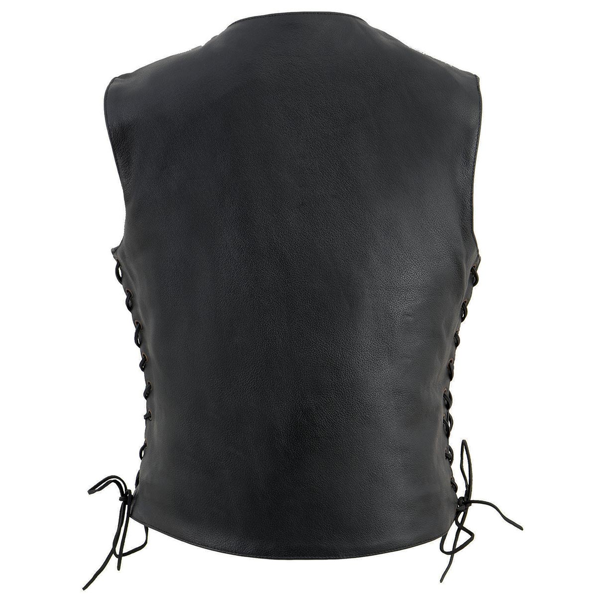 SH1292 Women's Black Leather Side Lace 6 Pocket Motorcycle Rider Vest- Antique Color Snap Closure