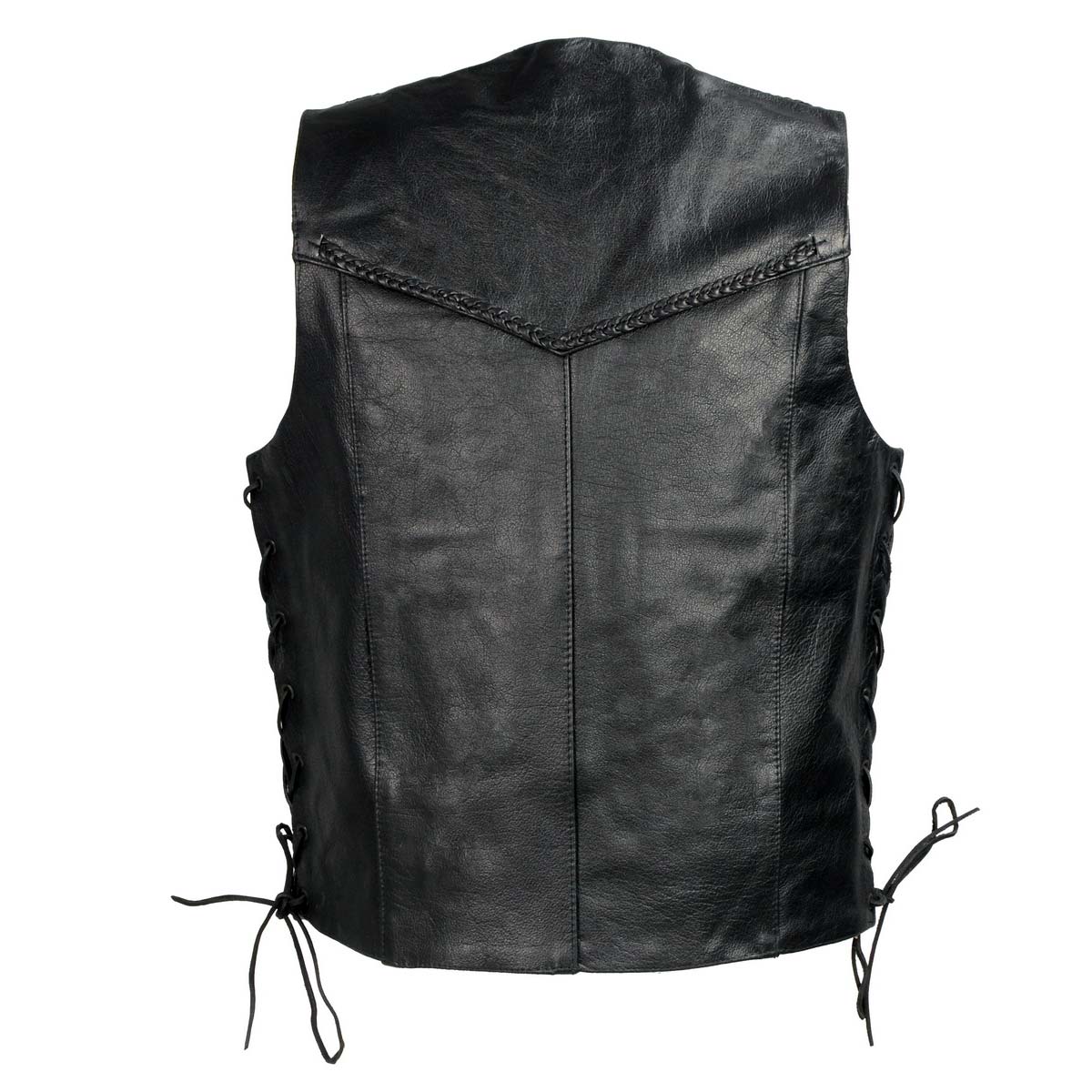 SH1314 Men's Classic Black Braided Leather Vest with Side Laces