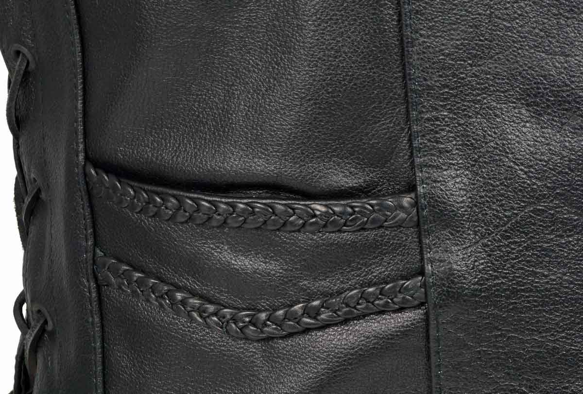 SH1314 Men's Classic Black Braided Leather Vest with Side Laces