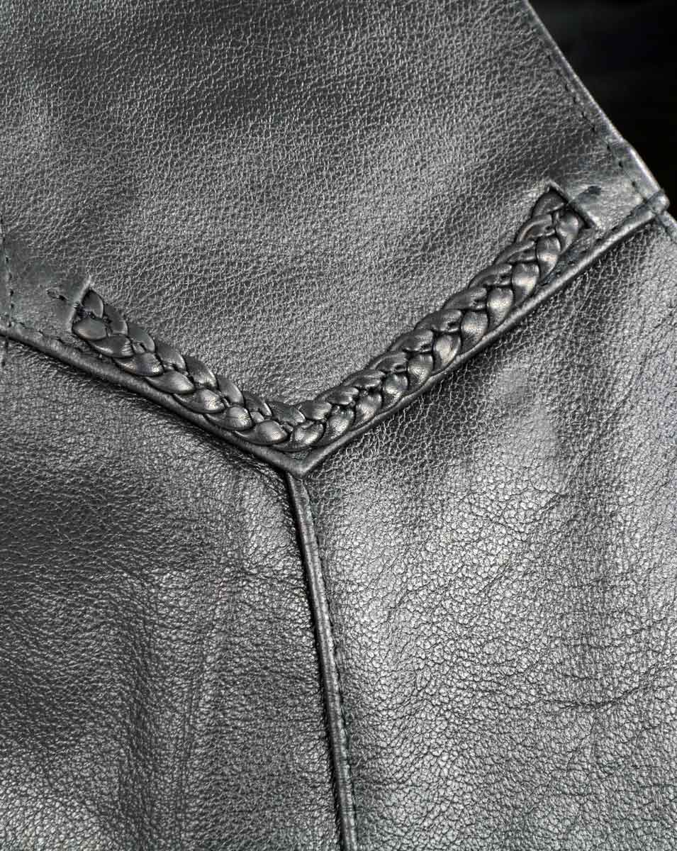 SH1314 Men's Classic Black Braided Leather Vest with Side Laces