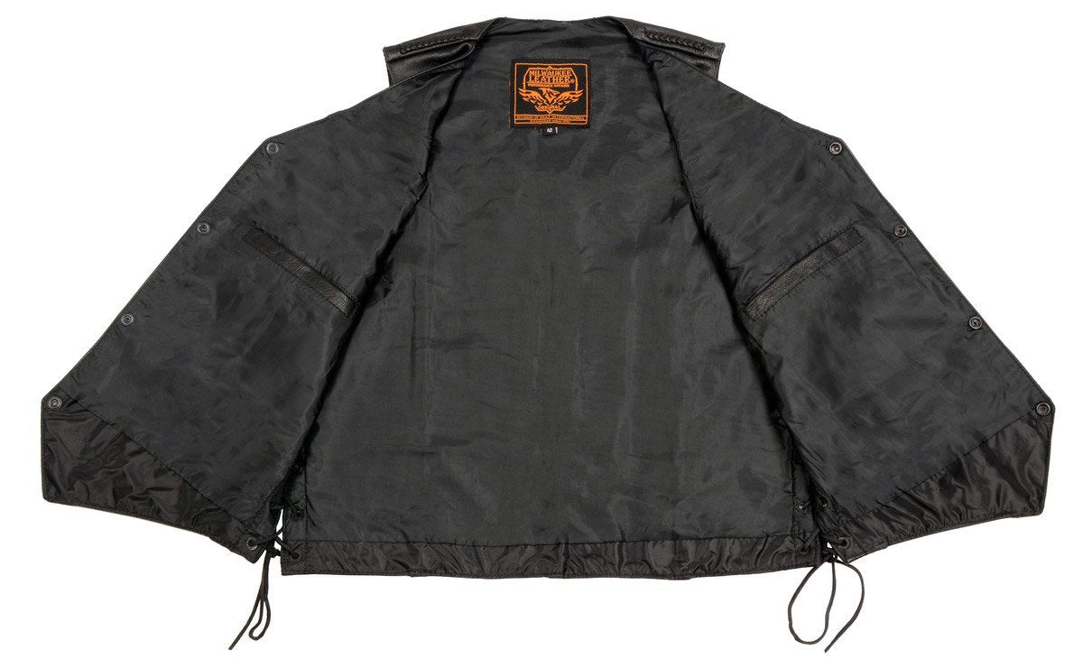 SH1314 Men's Classic Black Braided Leather Vest with Side Laces