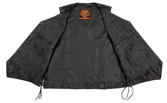 SH1314 Men's Classic Black Braided Leather Vest with Side Laces