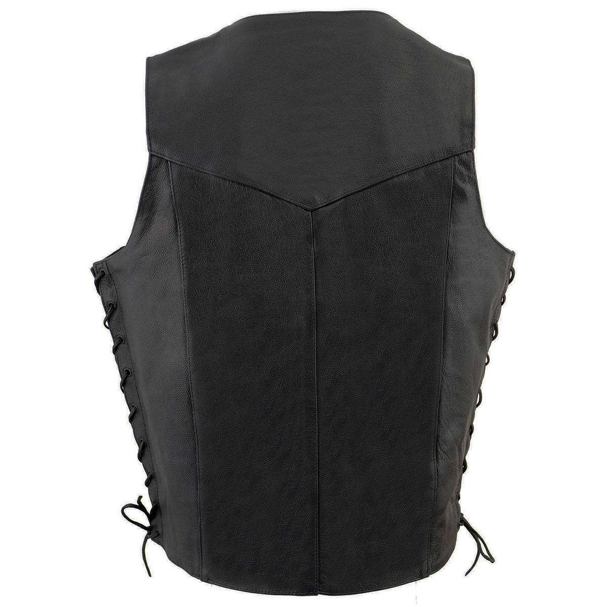 SH1315Tall Men's Classic Black Leather V-Neck Side Lace Motorcycle Rider Vest w/ Snap Closure