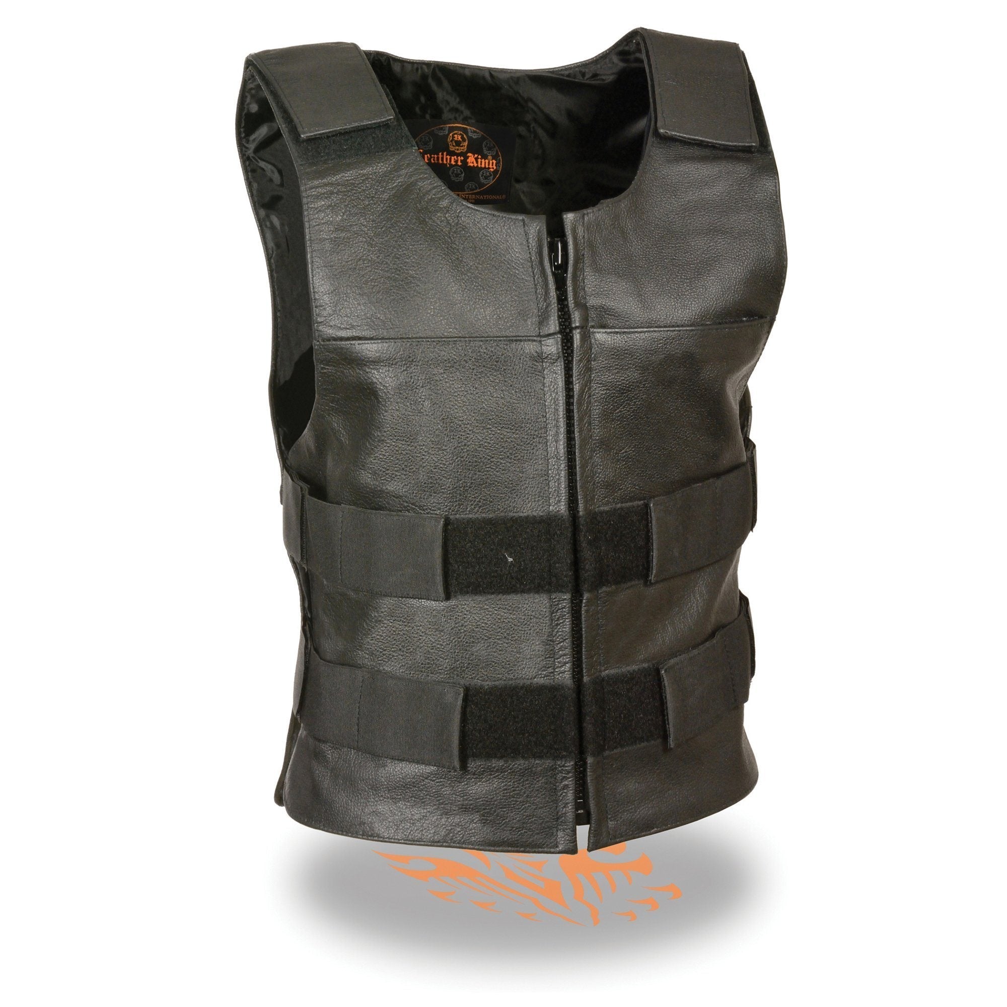 SH1367LZ Women's Black Leather Swat Style Rider Vest w/ Plain Back Panel for Club Patches