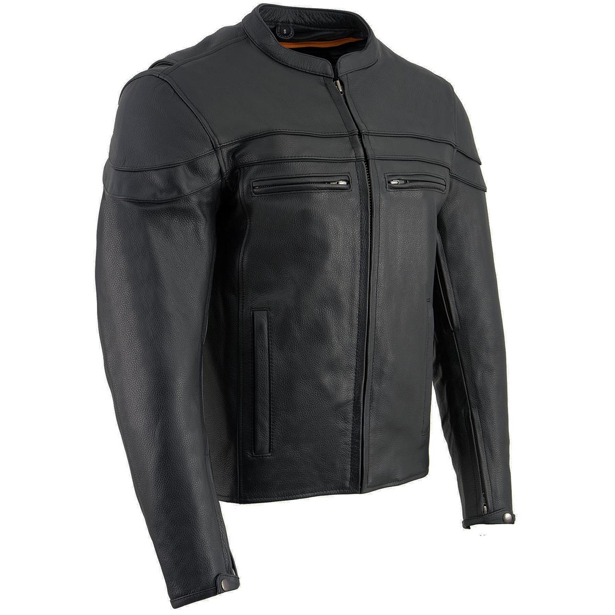 SH1408 Men's Sporty Crossover Vented Black Motorcycle Leather Scooter Jacket