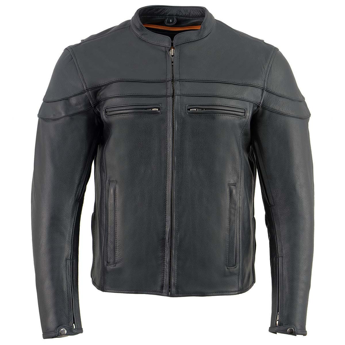 SH1408 Men's Sporty Crossover Vented Black Motorcycle Leather Scooter Jacket