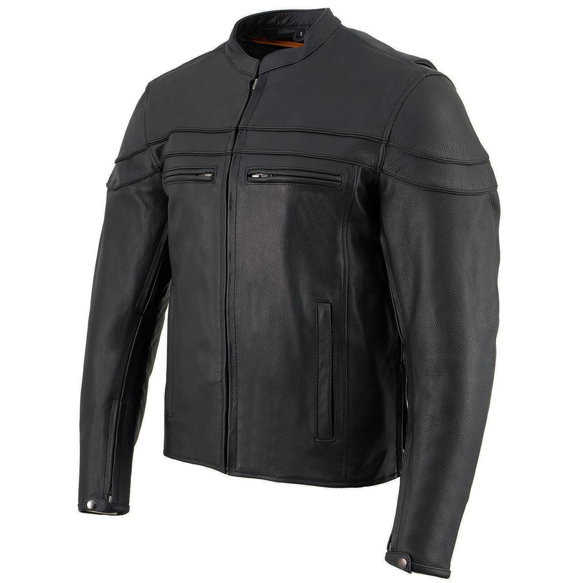SH1408 Men's Sporty Crossover Vented Black Motorcycle Leather Scooter Jacket